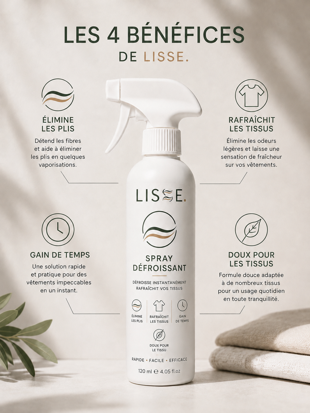 LISSE-Spray Défroissant Textile 120 ml