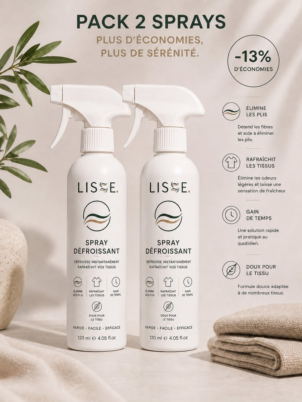 Pack 2 Spray Lisse Défroissant 120ml.